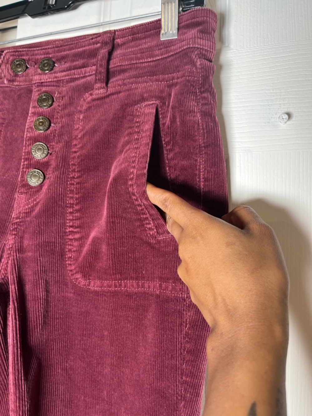 American Eagle Super Stretch Corduroy Skinny Pants Burgundy Button Fly Size 2 - Picture 6 of 16